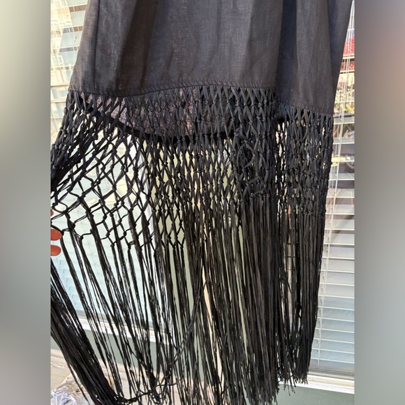 Zara BLOGGERS FAVORITE linen black dress with woven mermaid maxi trim size M NWT - Picture 9 of 12